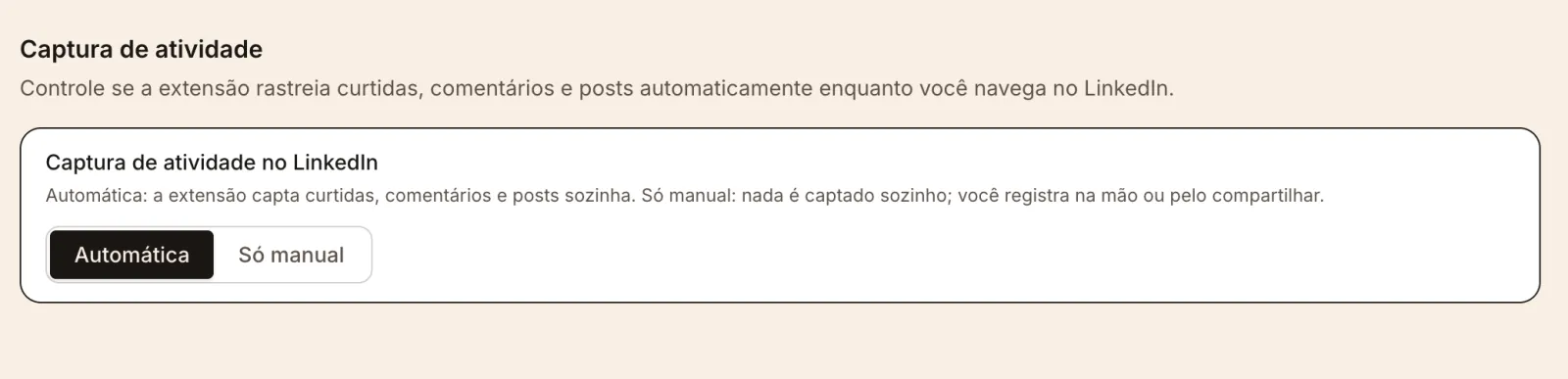 Escolha entre captura automática e manual.